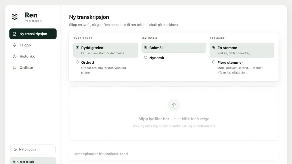 Ren-appen med val for teksttype, målform og talarskilje